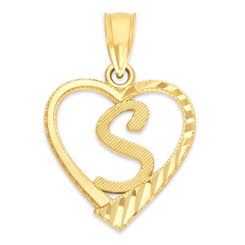 10k Real Solid Gold Heart S Initial Pendant